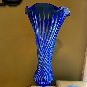 Vintage cobalt blue footed vase